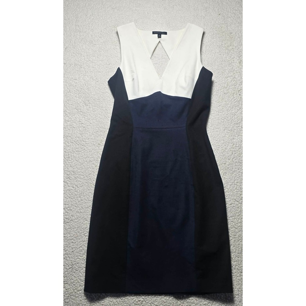 Banana Republic Colorblock Sheath Dress Navy Black Cream V-Neck Cutout 10